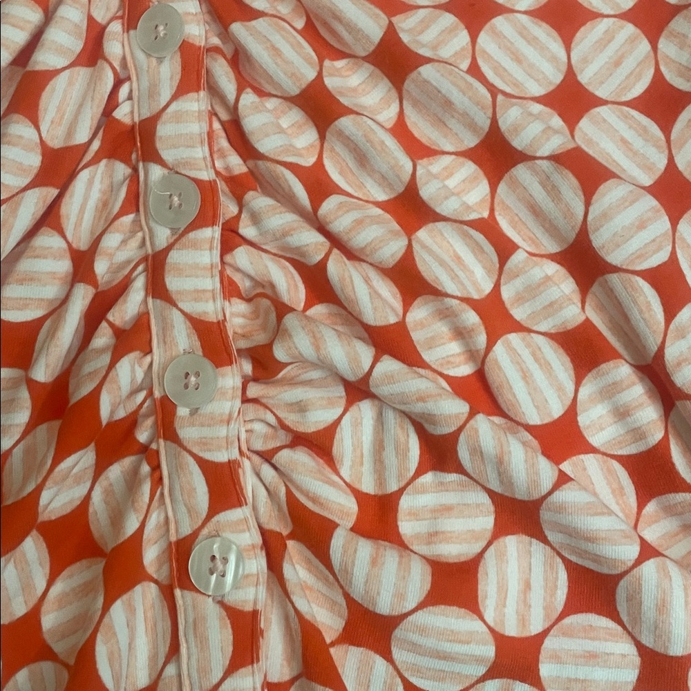 Anthropologie Maeve Ruched Circle Print Button Down Short Sleeve Blouse - Picture 3 of 5